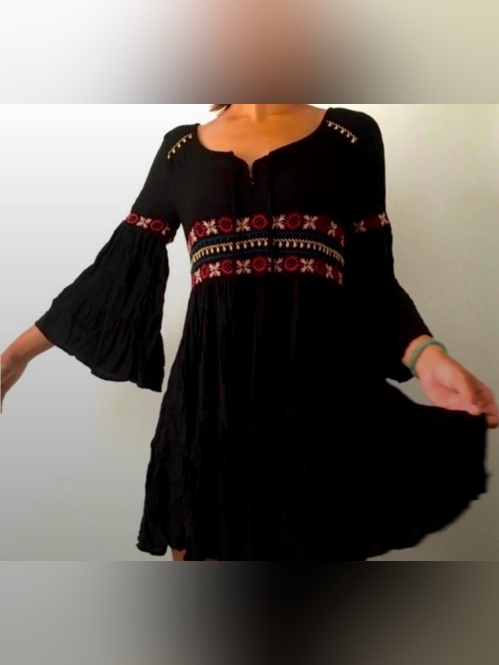 Whimsygoth Embroidered Empire Waist Babydoll Mini Dress AE Size Large